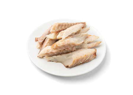 Smoked Fish Meat Isolated, Diet Blue Warehou Fillet, Seriolella Brama or Common Warehou, Subspecies...