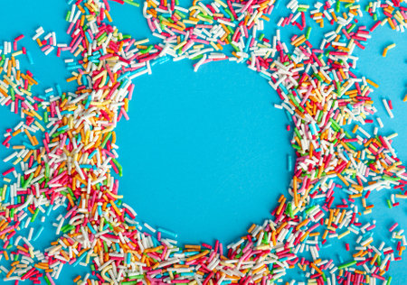 Candy Sprinkle Texture Background, Donut Rainbow Sprinkles Pattern, Sweet Color Glaze Banner, Many Small Vermicelli Mockup with Copy Space for Textの写真素材