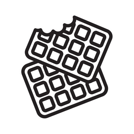 Bitten Belgian Waffle Icon, Waffled Cookie Symbol, Soft Belgium Waffles Line Logo, Square Wafer Biscuit Breakfast Silhouette on White Background, Vector Illustrationのイラスト素材