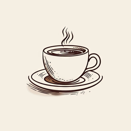 Coffee Cup Vintage Frame, Doodle Sketch with a Cup of Coffee, Hand Drawn Drink, Generative Ai Illustrationの素材