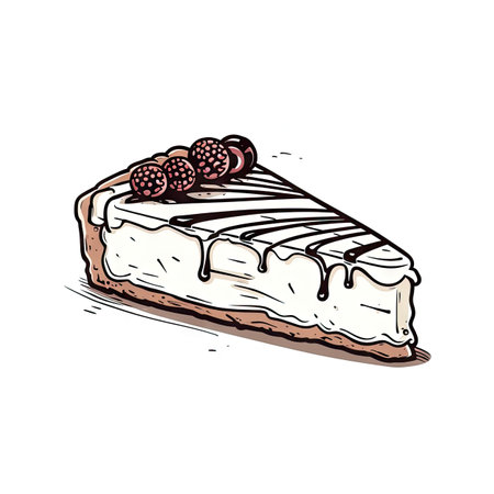 Cake Slice Doodle Sketch, Slice of Pie, Hand Drawn Piece of Cake Cartoon Isolated on White Background, Generative AI Illustrationの素材
