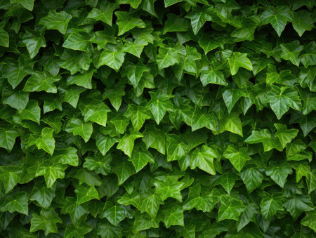 Lush Green Wall of Hedera Helix or Creeper Foliage, Ivy Carpet, Beautiful Natural Background, Leaf Pattern, Generative AI Illustrationの素材