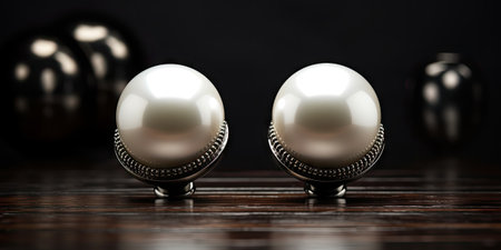 Two Pearl Earrings on a Black Stone with Side Lighting, Generative AI Illustrationの素材