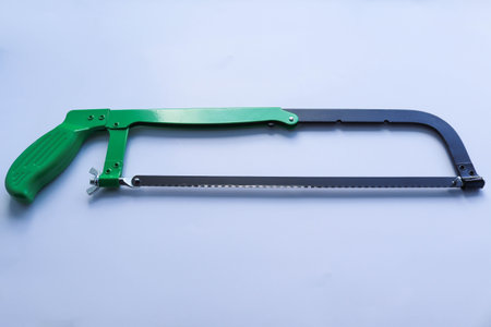 Hacksaw on white background, closeup. Space for textの写真素材