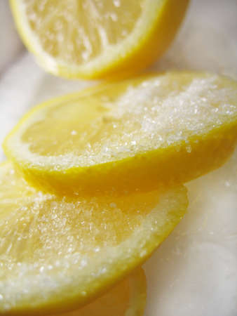 Lemon round slices with sugarの写真素材