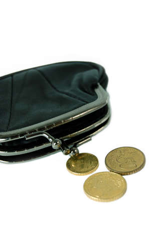 black leather purse isolated on whiteの写真素材