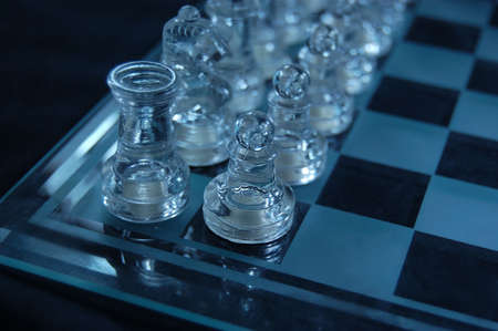 Set of glass chess, ready to playの写真素材