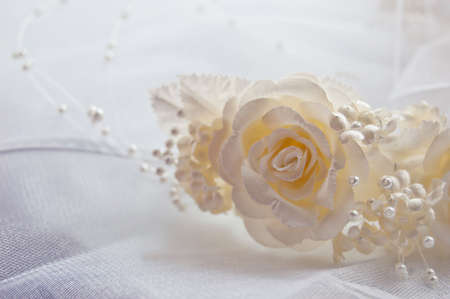 textile wedding background with pastel rosesの写真素材