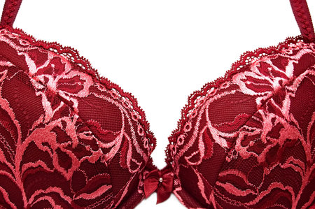part of red lacy bra over whiteの写真素材