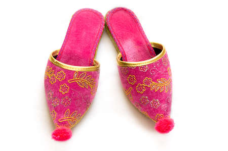 Colorful Turkish slippers isolated on whiteの写真素材