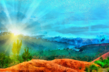 Sunny hill backgroundの写真素材
