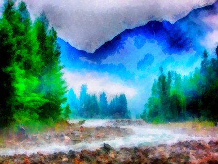 Digital watercolor colorful natural backgroundの写真素材