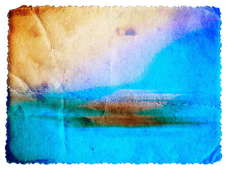 Pastel colored vintage textured card with carved edge isolated on whiteの写真素材