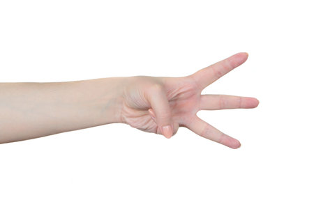 Close-up of woman's hands gesturing isolated on white