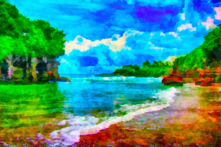 This image was created as digital imitation of watercolor painting on textured canvasの写真素材