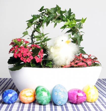 Easter arrangement with chickの写真素材