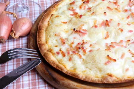 typical Alsatian Pizza, called tarte flambéeの写真素材