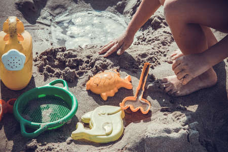 playing at the seaの写真素材
