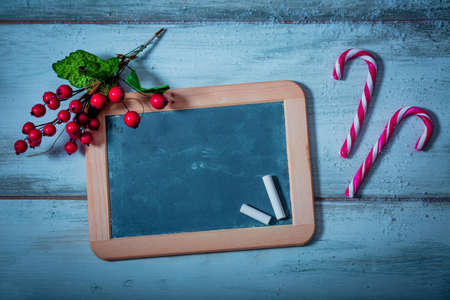 Christmas background with blackboardの写真素材