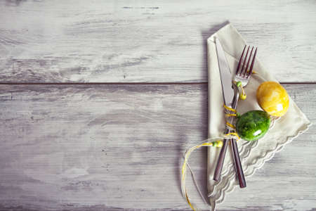 for the Easter lunch cutlery on the woodの写真素材