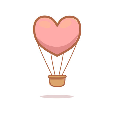 Isolated Heart Hot Air Balloon Cartoon Vector Icon Illustration. Suitable for valentine, love, wedding design concept.のイラスト素材