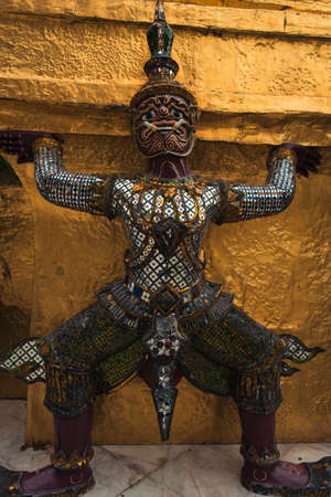 Demon Guardian at Wat Phra Kaew, inside the Grand Palace, in Bangkokのeditorial素材