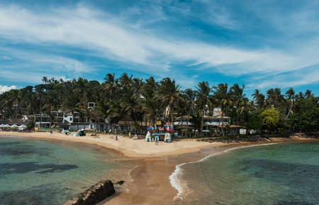 MIRISSA, SRI LANKA - JANUARY 11 2017: A tourist hot spot in Sri Lanka, the beach in Mirissa town.のeditorial素材