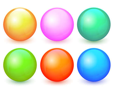 Collection of colorful balls with shadow. Glossy spheres set isolated on white background.のイラスト素材