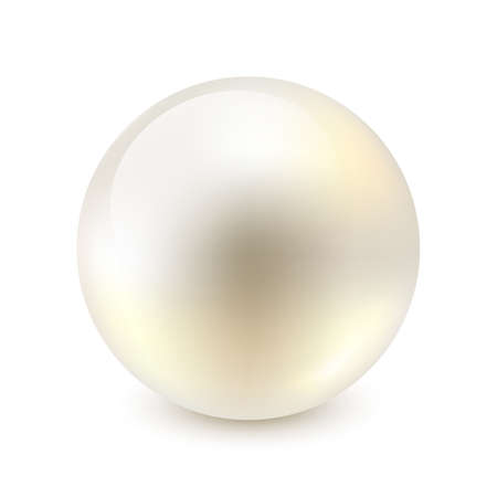 Vector illustration of single shiny natural white sea pearl with light effects isolated on white background. One big beautiful glossy pearl suitable for wedding invitation cards, jewelry shopのイラスト素材