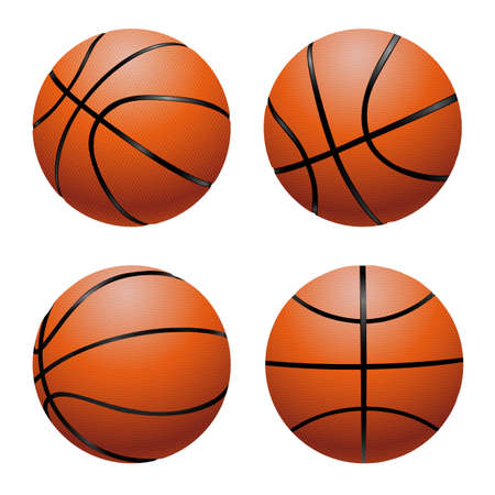 Vector realistic basketball balls in different views. Sport equipment with texture and shadow EPS10のイラスト素材
