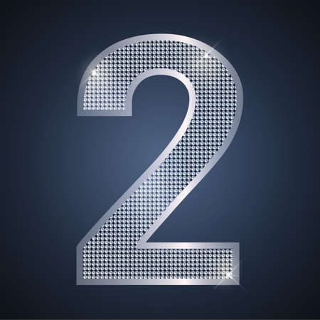 Vector silver number two. Shining number 2 for second year birthday or anniversary celebration. Luxury design for poster, banner, birthday, new year card. EPS10のイラスト素材