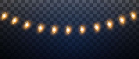 Vector Christmas lights or New Year garland isolated on transparent background. Winter holidays decorationのイラスト素材