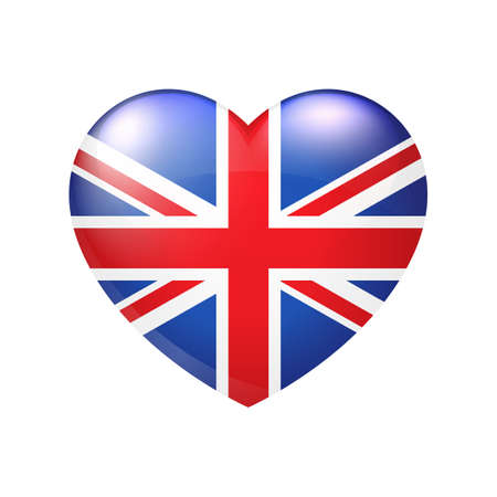 Vector United Kingdom UK Flag Heart icon. Great Britain glossy emblem. Country love symbol. Isolated illustrationのイラスト素材