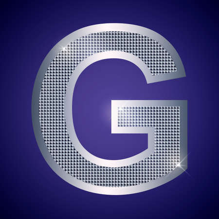 Beautiful silver letter G with brilliants. Vector font, alphabet typeface for logo or iconのイラスト素材