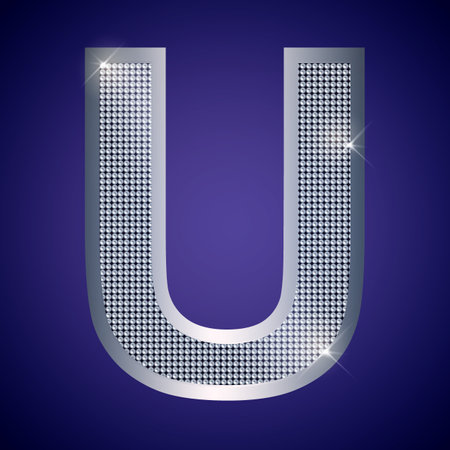 Beautiful silver letter U with brilliants. Vector font, alphabet typeface for logo or iconのイラスト素材