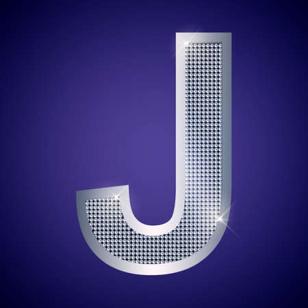 Beautiful silver letter J with brilliants. Vector font, alphabet typeface for logo or iconのイラスト素材