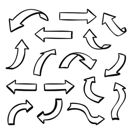 Arrow Vector Icons Set in Hand Drawn Style Isolated on White Background. Direction Signsのイラスト素材