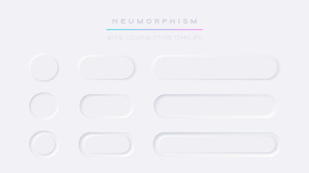 White button Neumorphism design elements vector set. Realistic modern ui buttons collection. Element for Application or Web designのイラスト素材
