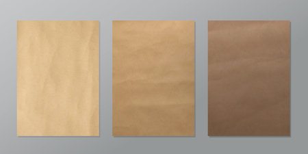 Crumpled paper texture vector background set. Brown old antique wrinkled sheets EPS10のイラスト素材