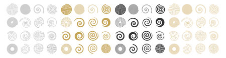 Set of simple spirals. Swirl motion twisting circles design element set isolated vector iconsのイラスト素材