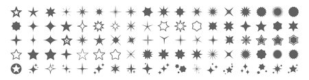 Star icons vector set. Different black sparkles. Twinkling stars burst shining. Christmas vector symbols isolated on white backgroundのイラスト素材