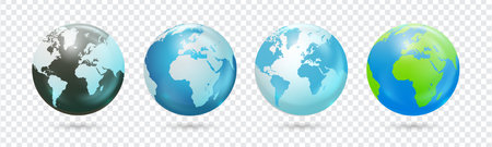 Set of world globes. earth planet vector illustration. round world map in globe shape with shadowのイラスト素材