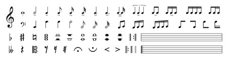 Set of musical notes. Black music note icons. Music elements. Treble clear. vector illustrationのイラスト素材