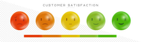 Customer Satisfaction Survey Emoticons. Emotional icons of quality level, rating. business indicators concept. Grades of different levels. Bad, normal, good, excellent mood. vector illustrationのイラスト素材
