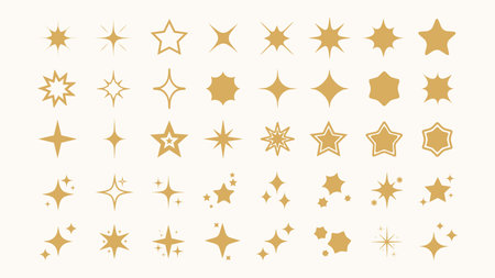 Vector stars collection. Golden star icons in simple flat style. Sparkle shapes for celebrations, greeting cards. Isolated design elementsのイラスト素材