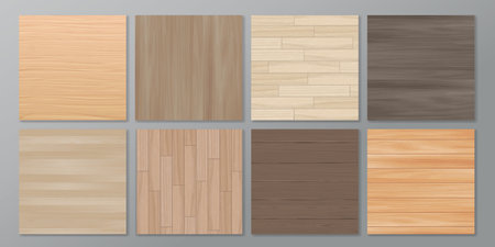 Realistic vector wood background set. Top view isolated wooden table or floor. Brown wood texture with stripesのイラスト素材