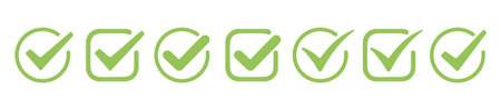 Green check mark icon set. circle and square. Tick symbol in green color, vector illustrationのイラスト素材