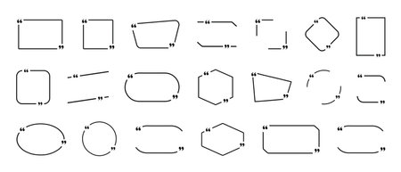 Quote frames vector set. Blank templates of speech quotation marks. Black text quotes boxes for headline, banner, citation design. creative marks collectionのイラスト素材