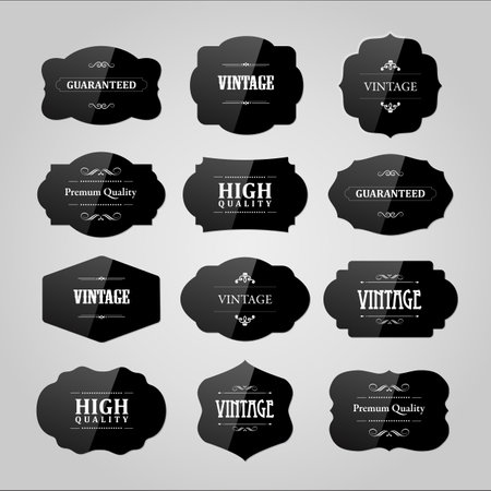 Vintage Frames Set. Retro ornamental labels. Black product tags. Cardboard collection for decorative design. Vector EPS10のイラスト素材