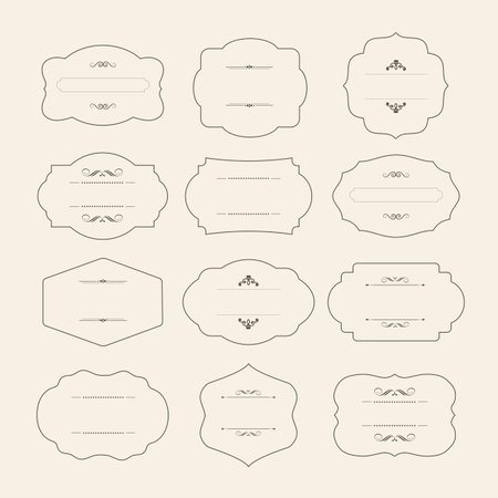Vector frame set. Decorative black frames isolated illustrations. Wedding design elements. Decorated bordersのイラスト素材